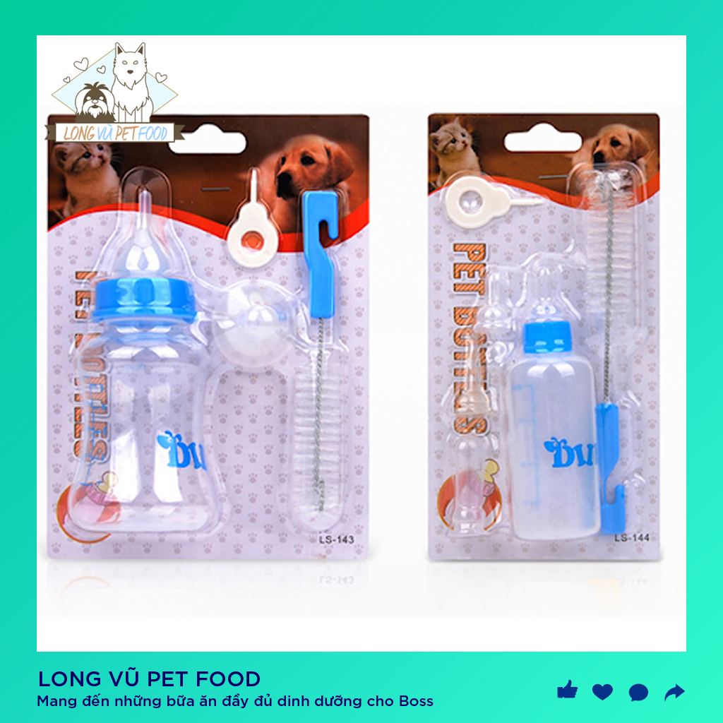 150ML - SET Bình Ti Bình Sữa Chó Mèo Sơ Sinh Thể Tích Lớn 150ML - Long Vũ Pet Food