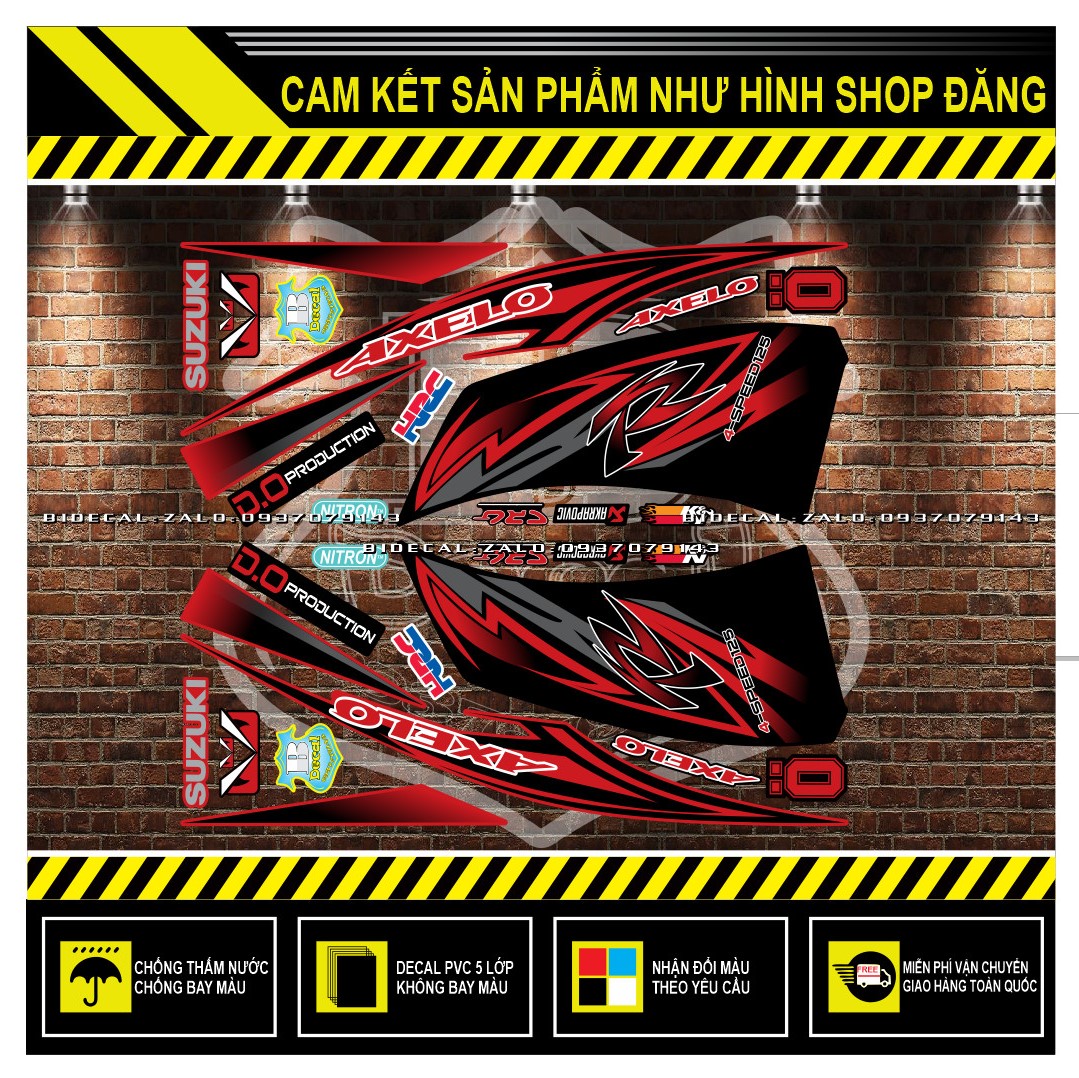 TEM RỜI AXELO MẪU R 2021 ĐỎ ĐEN ( DECAL CAO CẤP - KHÁNG NƯỚC - KHÔNG BAY MÀU )