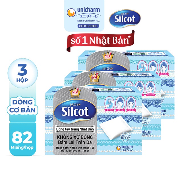 (Giá tốt) Bông trang điểm (bông tẩy trang) Silcot 82 miếng/hộp Combo 4