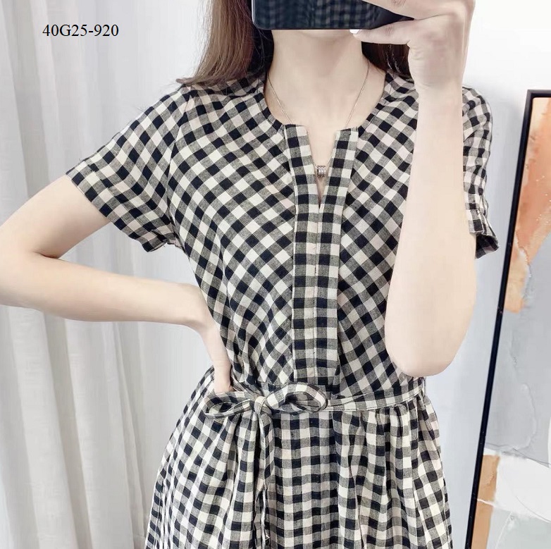 ĐẦM SUÔNG CARO THẮT EO DÁNG DÀI