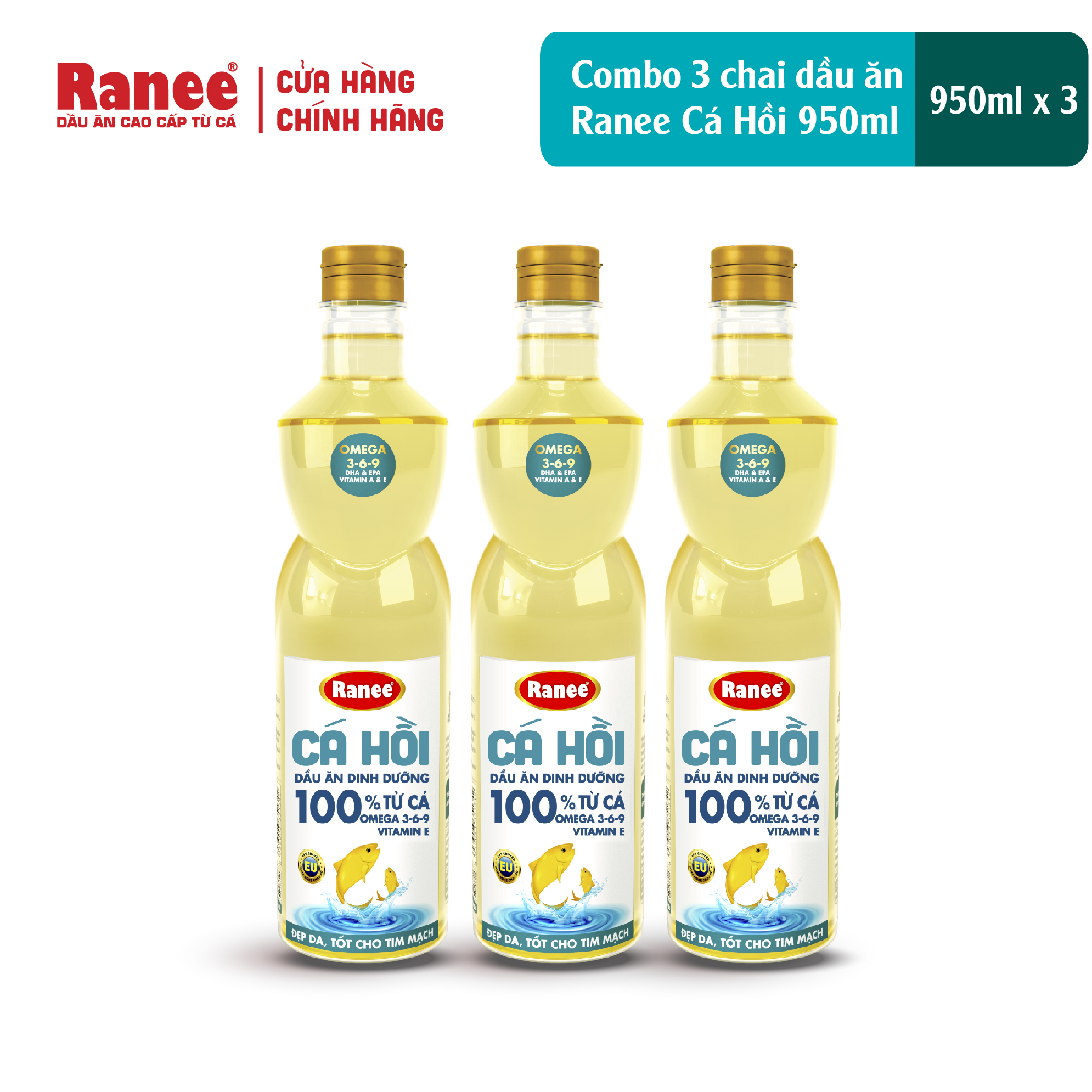 Combo 3 chai dầu ăn Ranee Cá Hồi 950ml (950ml/chai x 3 chai)