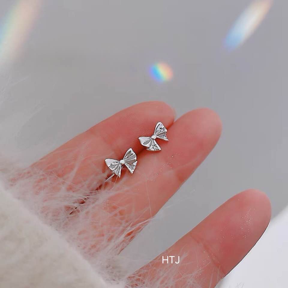 Bông tai bạc thời trang nụ nơ chất liệu bằng bạc MS043