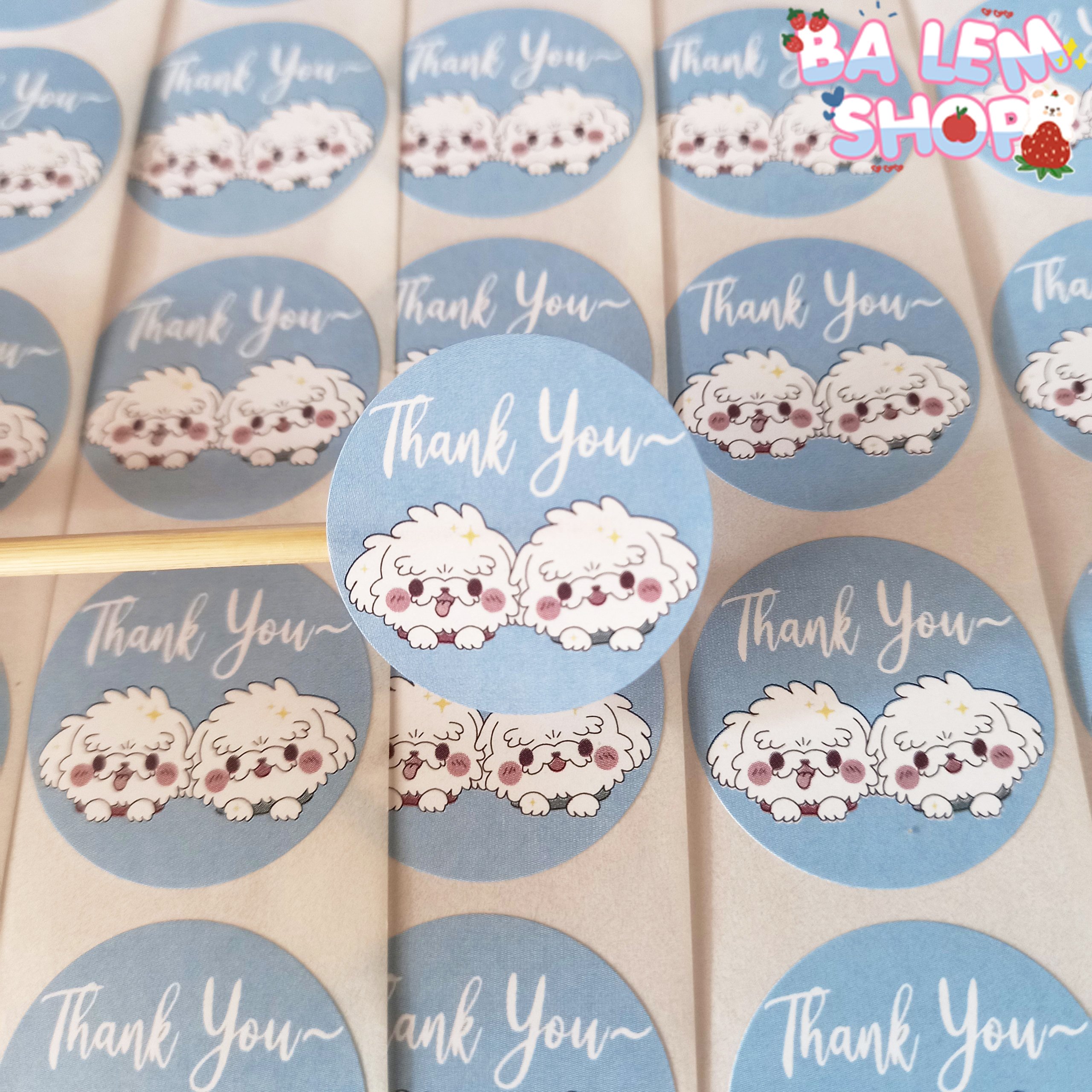 Set 10 - 500 tem Thank you hình chú cún xanh đáng yêu