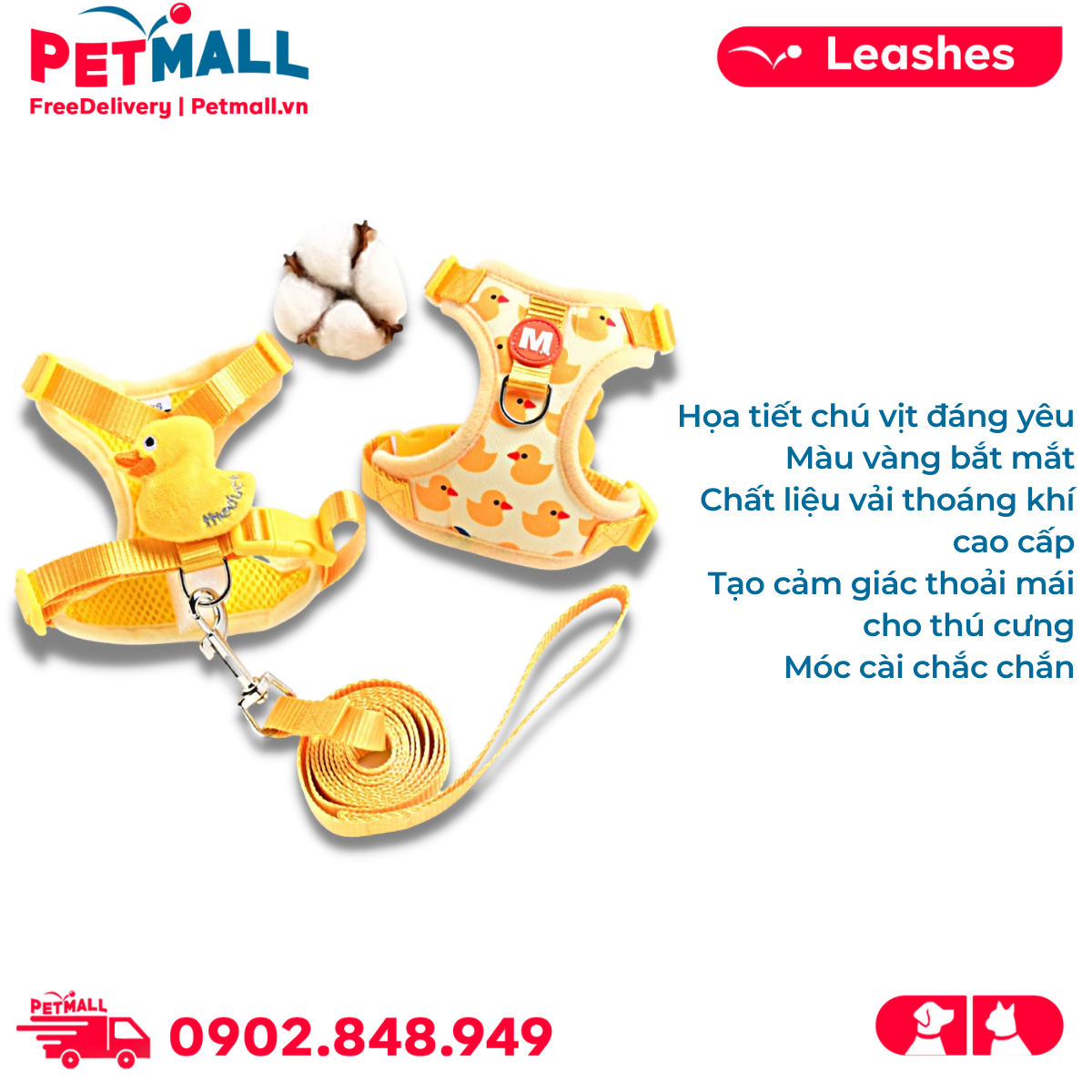 Set yếm + dây dắt SONICE Bechon Duck Petmall