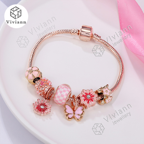 Viviann Brand Authentic guarantee Vintage silver plated  Charms Bracelets for Women DIY Crystal Beads Fine Bracelets Women Jewelry Gift Crystal Rose gold butterfly pendant Charm Bracelets&Bangles Bracelets For Women Jewellery Bracelet PANDORAss