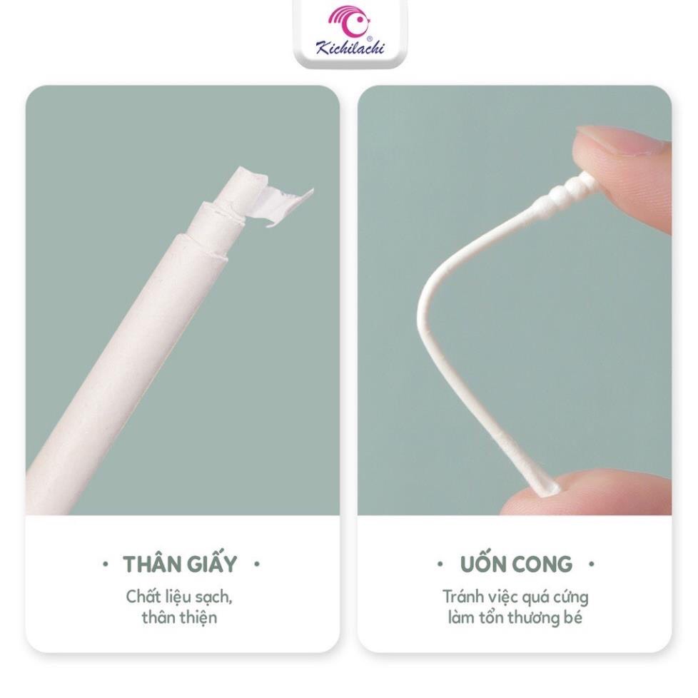 Tăm bông sơ sinh Kichi thân giấy 200 que