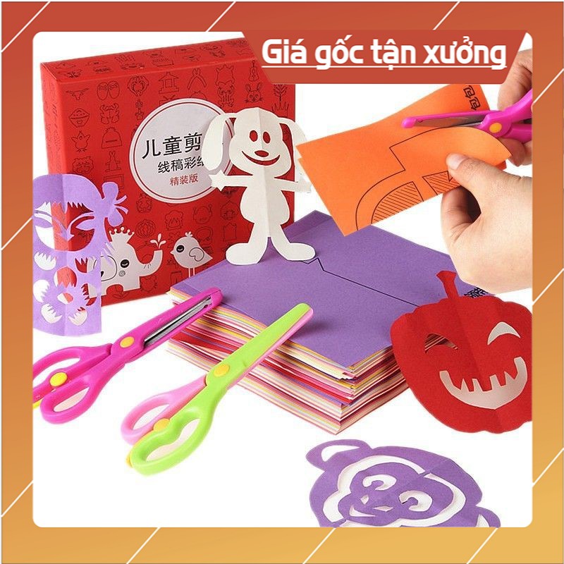 [ GIÁ SỐC ] Bộ đồ chơi cắt giấy thủ công tạo hình cho bé (240 tờ giấy màu + 2 kéo an toàn), bo keo cat giay cho be