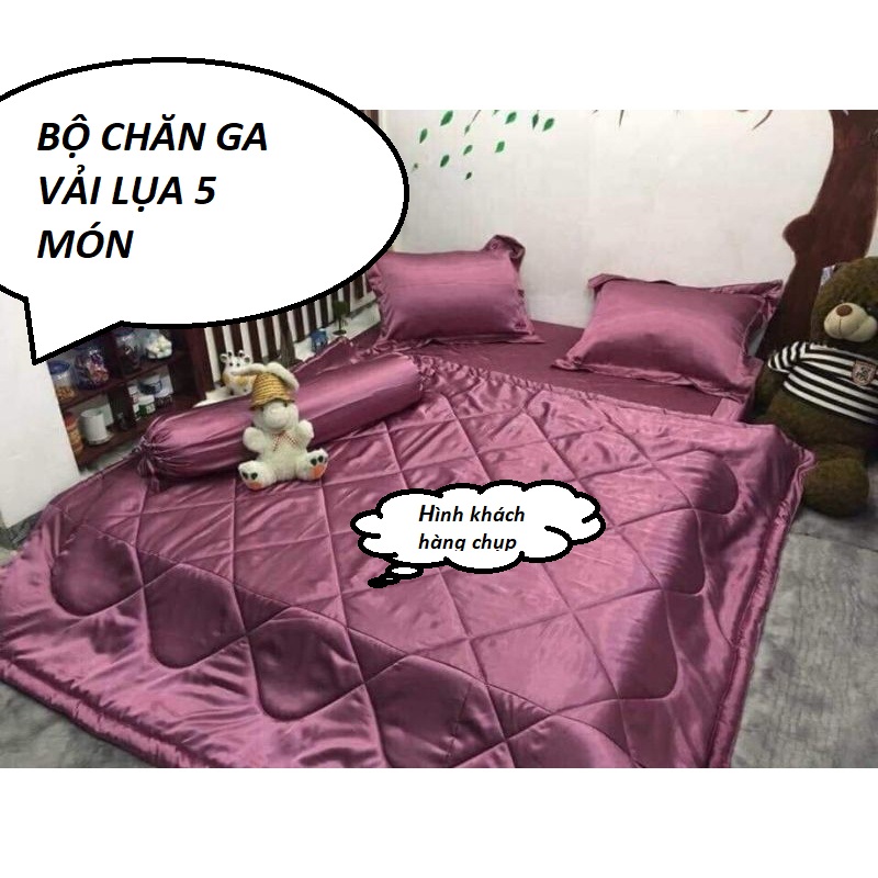 Bộ 5 món 4 món Chăn ga phi lụa Thái Tuấn cao cấp loại 1 - Mã màu phi lụa Hồng Ruốc