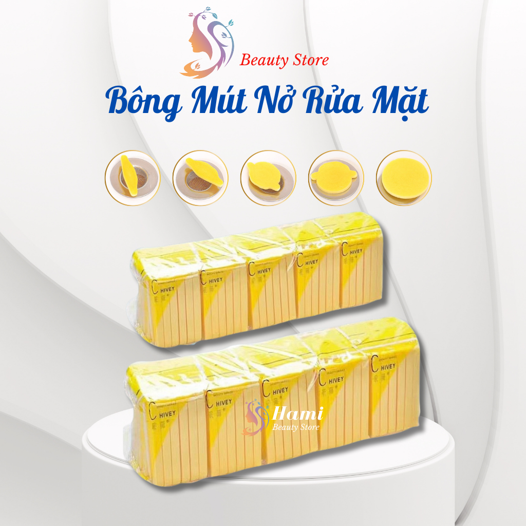 Cây 20 gói = 240 miếng mút nở bọt biển rửa mặt chivey | bông mút vàng rửa mặt loại 1