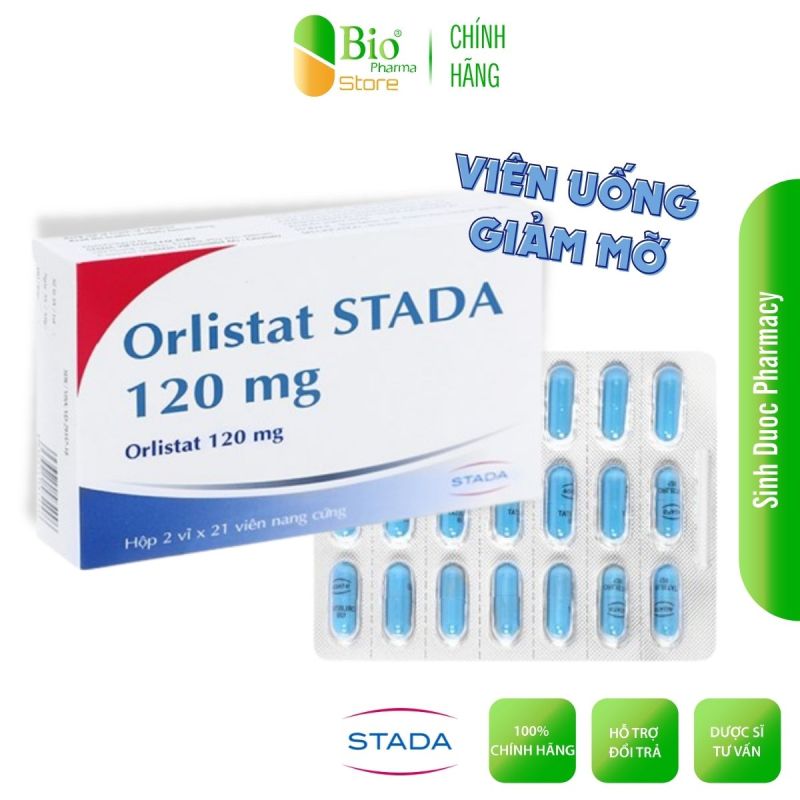 Viên uống giảm cân Orlistat STADA 120mg (Hộp 42 viên) - Giúp giảm cân, đào thải mỡ, duy trì vóc dáng, giảm mỡ máu nhập khẩu