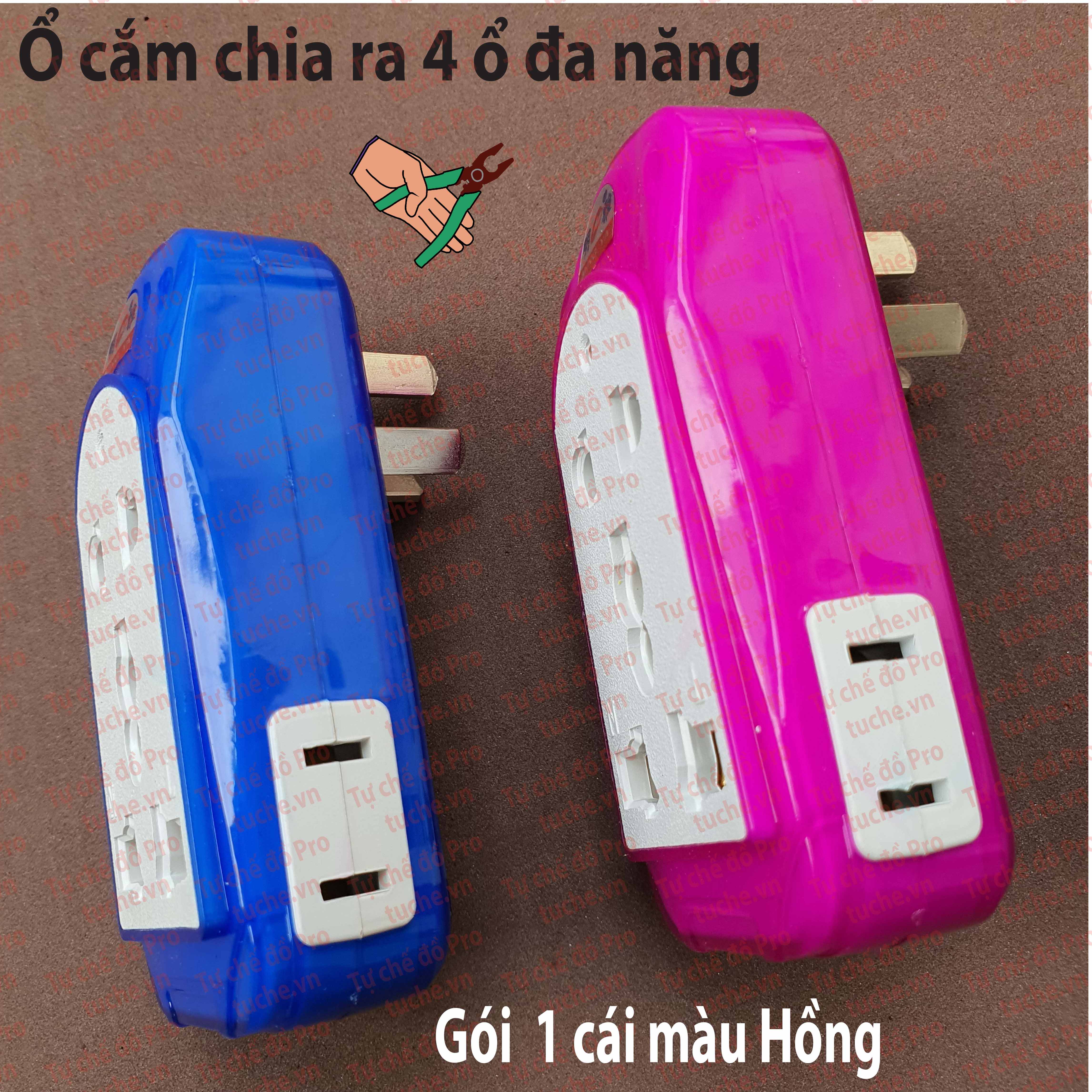 Ổ cắm chia ra 4 ổ cắm lỗ đang năng, phích cắm 3 chân dẹt bằng Đồng