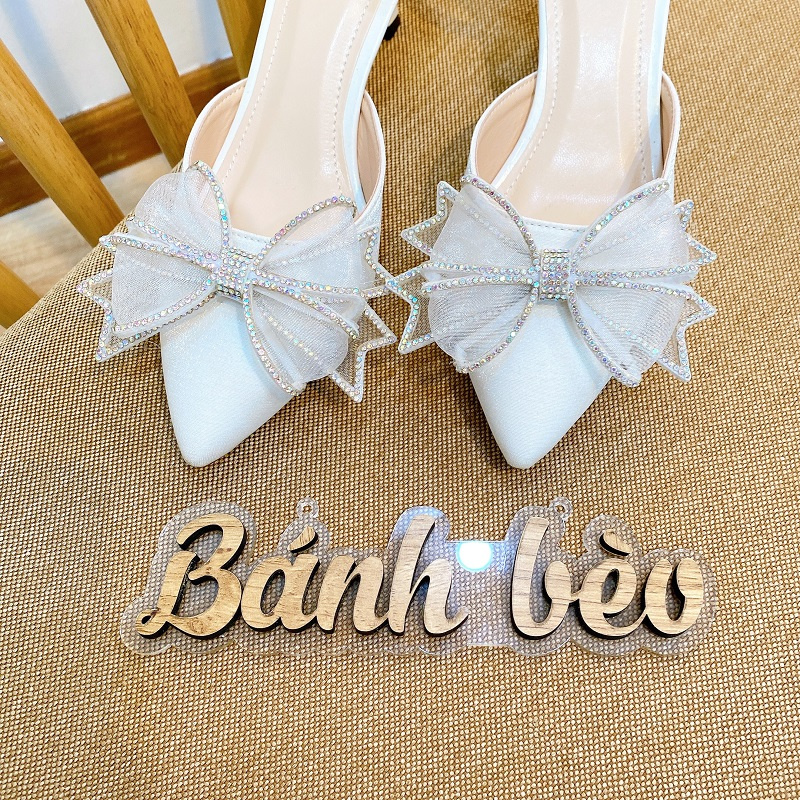 Giày Cao Gót Sandal Nữ Quai hậu nơ đính đá xinh Xuất sắc - cao 5p