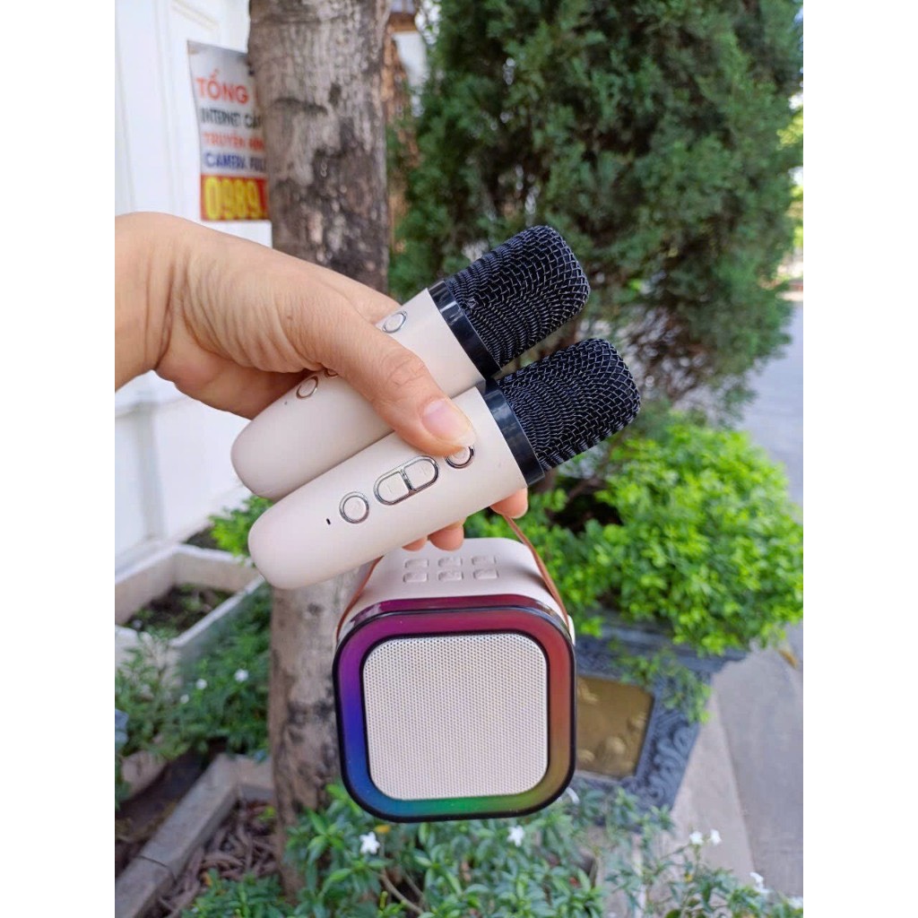 Loa karaoke K12 RGB kèm 2 mic, loa bluetooth mini hát karaoke âm thanh hay bass chuẩn