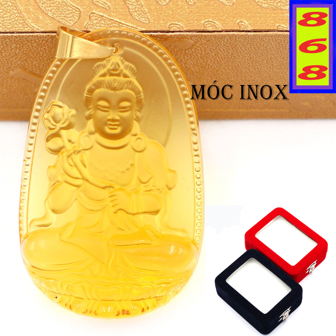 [HCM]Mặt dây chuyền Đại Thế Chí Bồ Tát pha lê vàng 5cm - Phật bản mệnh tuổi Ngọ - Mặt size lớn - Tặng kèm móc inox