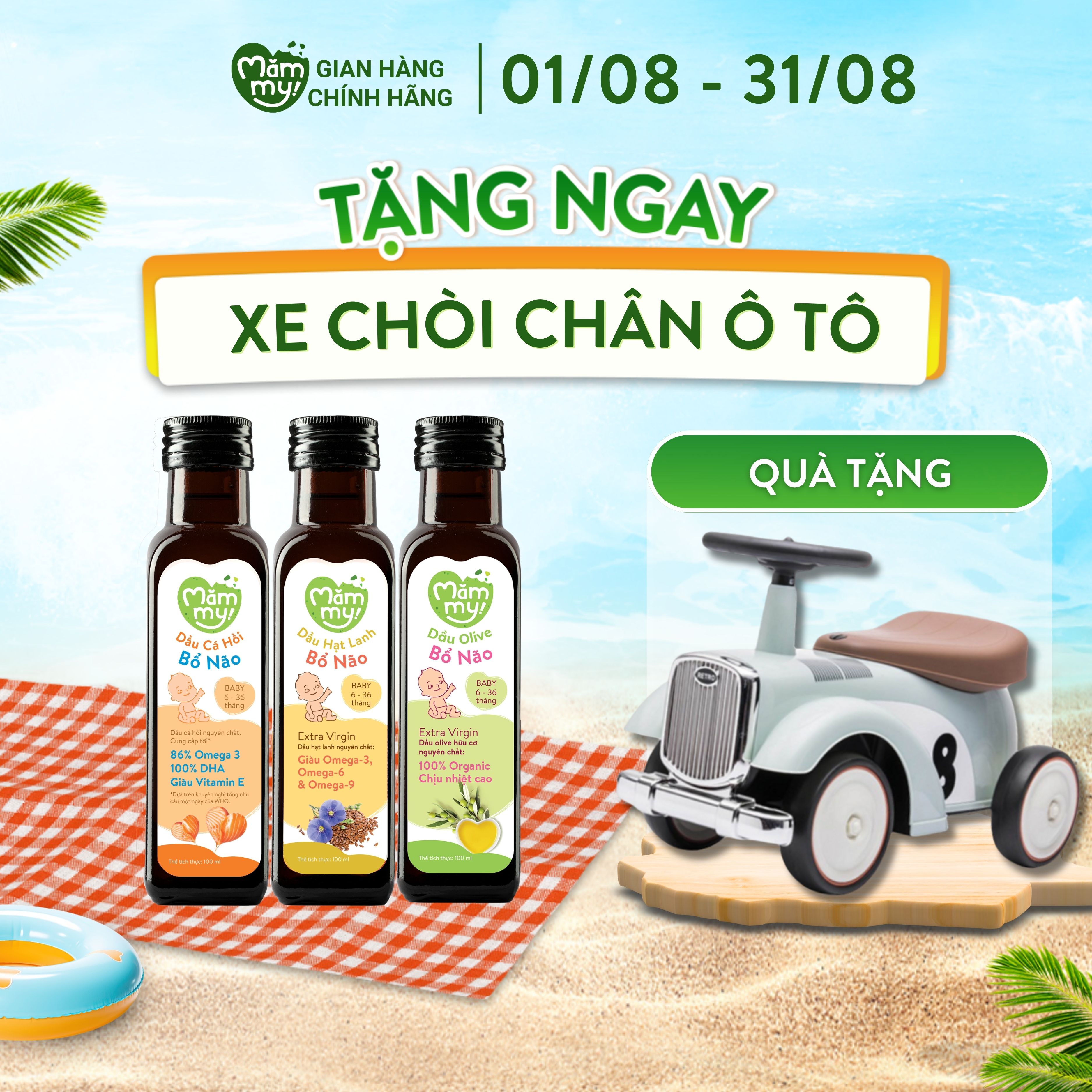 Combo 3 dầu ăn dặm bổ não Mămmy, dầu cá hồi, dầu hạt lanh, dầu Olive bổ sung DHA, Omega-3 cho bé từ 6 tháng, chai 100ml