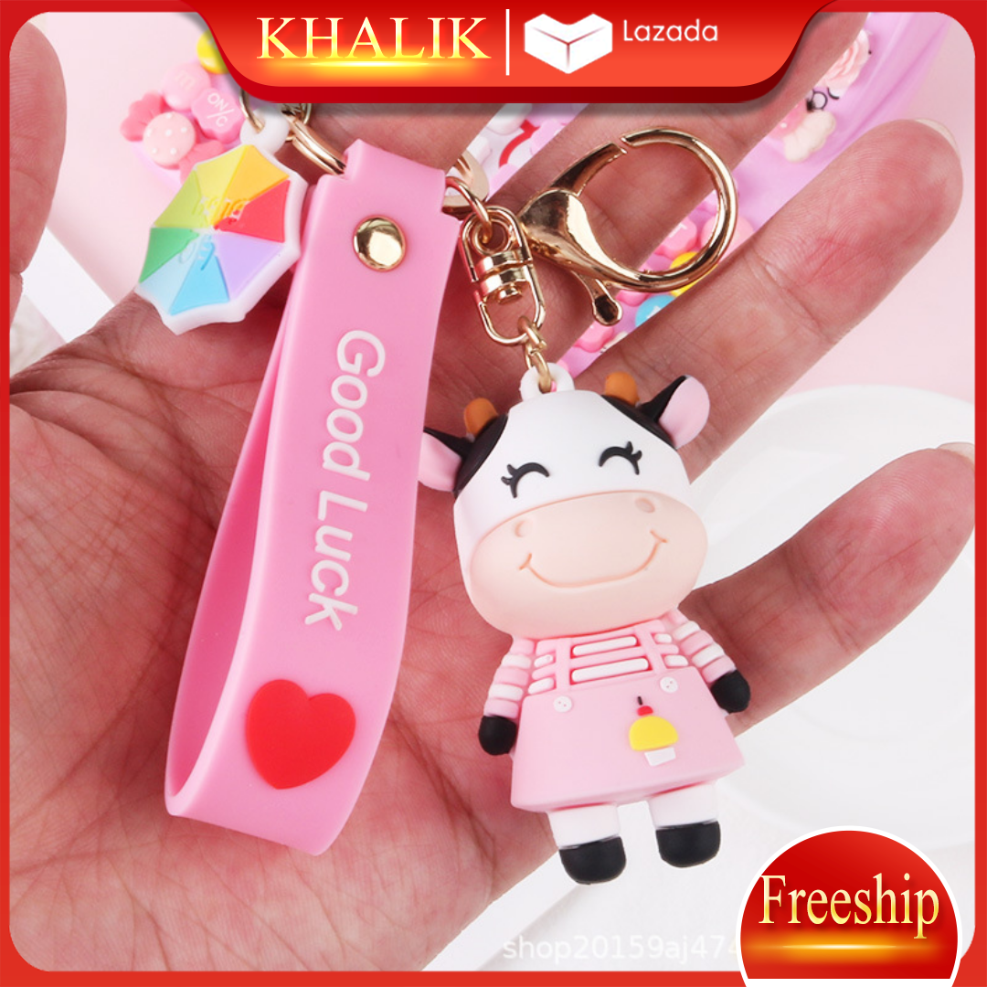 [FREESHIP] Móc khóa xe, treo cặp đi học KHALIK MK01825 - Chú bò dây hồng