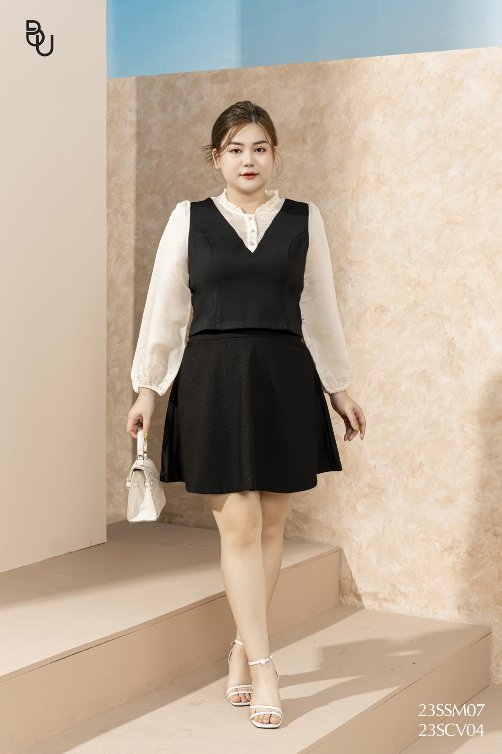 Áo phối tơ be bèo cổ BIGSIZE (55kg đến 95kg) - 23SSM07 - [BUstu Bigsize]