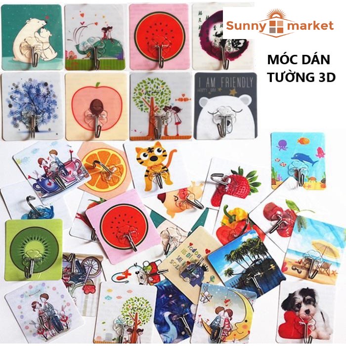 Móc dán tường siêu dính chịu lực hình 3D, Móc dán tường đa năng siêu dính họa tiết 3D