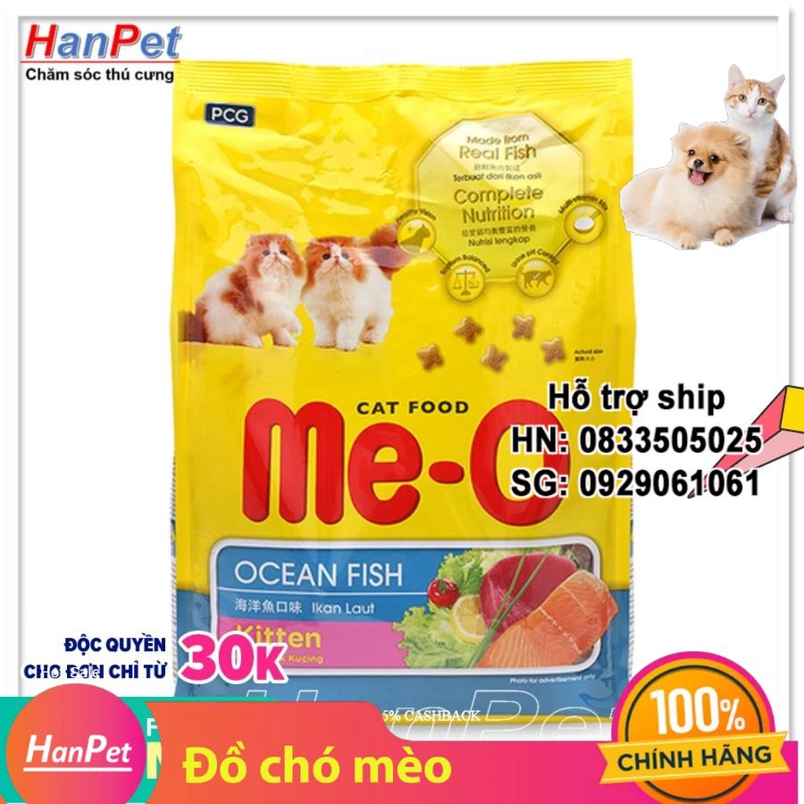 Hanpet - thức ăn dạng hạt mèo con - ME-O kitten vị cá biển ( 204c) (gói 1,1kg)