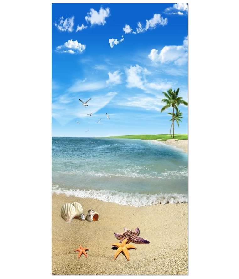 Tranh dán tường khổ dọc VTC Cảnh biển đẹp UD0970 kim sa