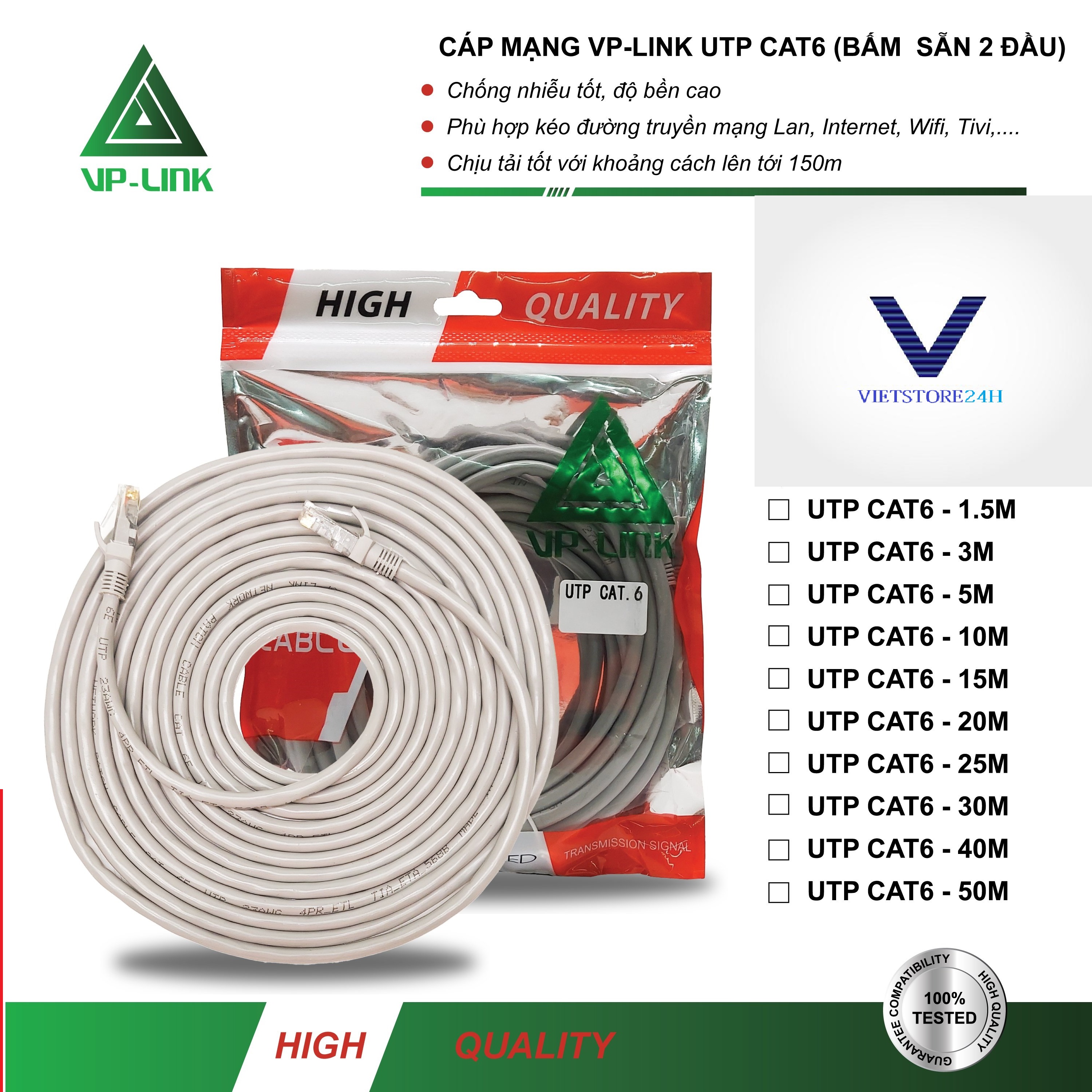 Cable Mạng VP-Link Cat 6E (1.5m, 3m, 5m)