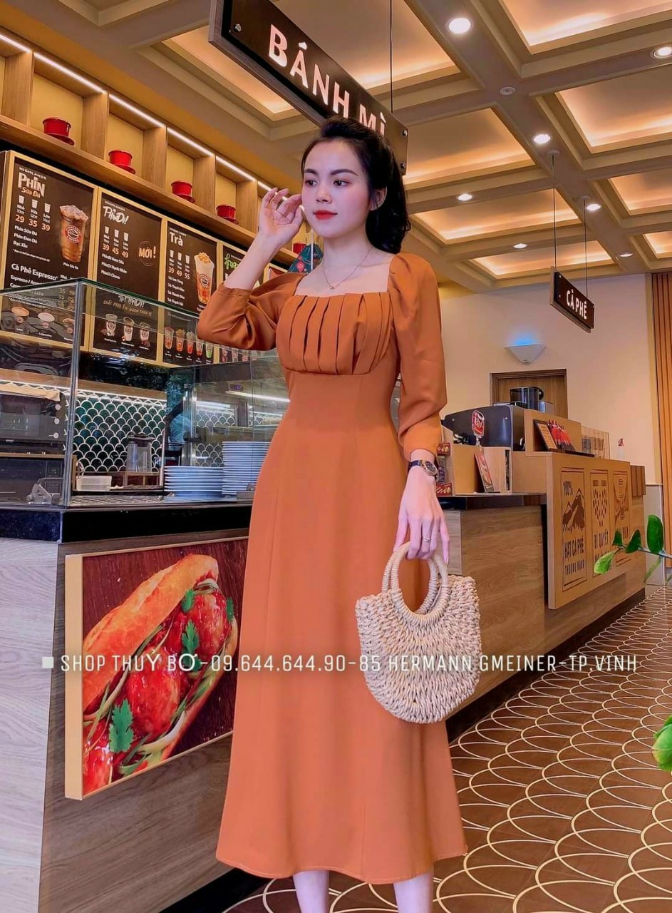 [HCM]Đầm maxi tay lỡ cổ vuông xếp li #dammaxicoxepli