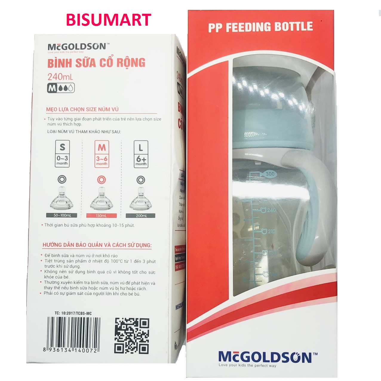 Bình Sữa PP Cổ Rộng cho bé McGoldson 300ml MẪU MỚI