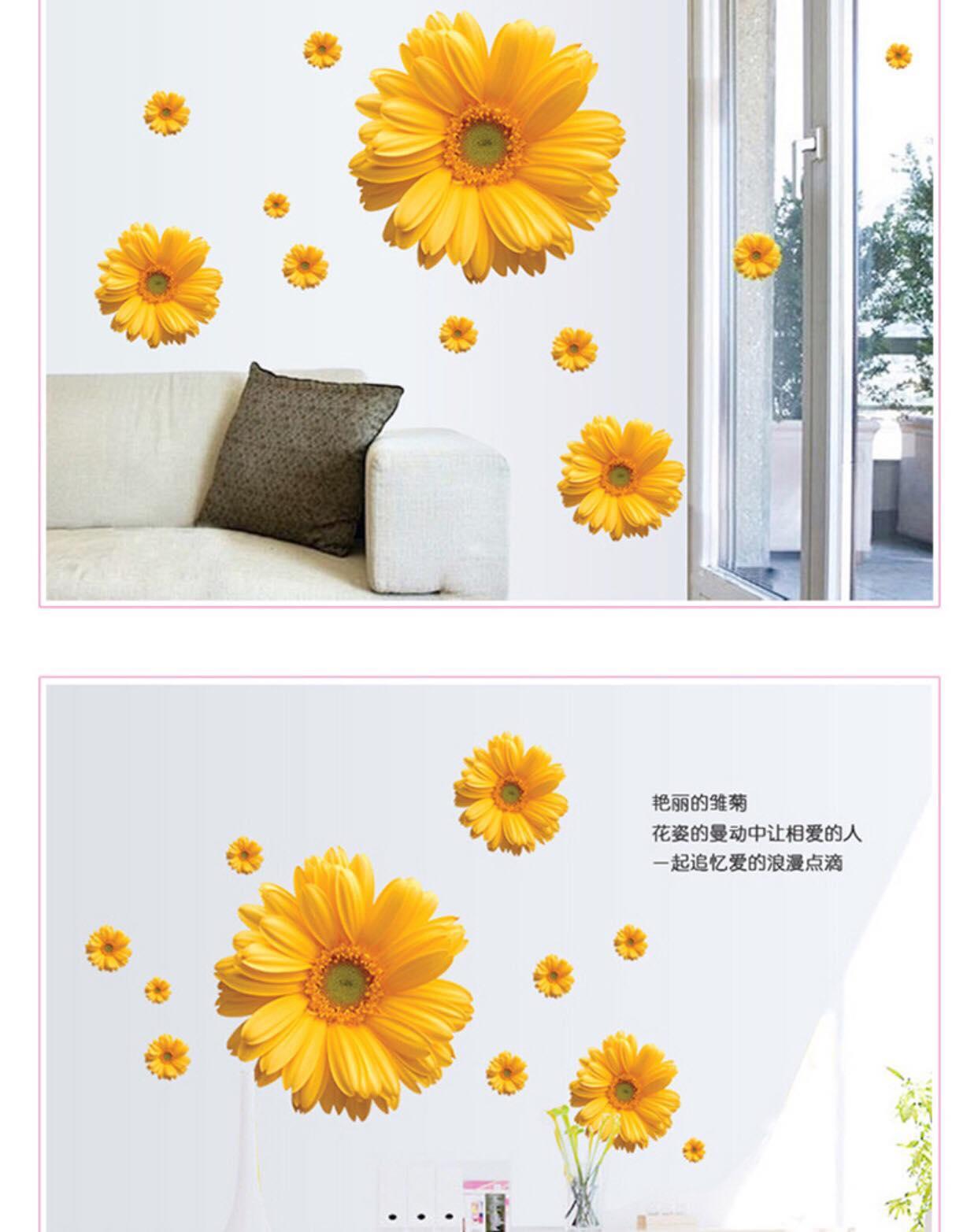 combo 2 bức decal dán tường hoa đồng tiền vàng đỏ