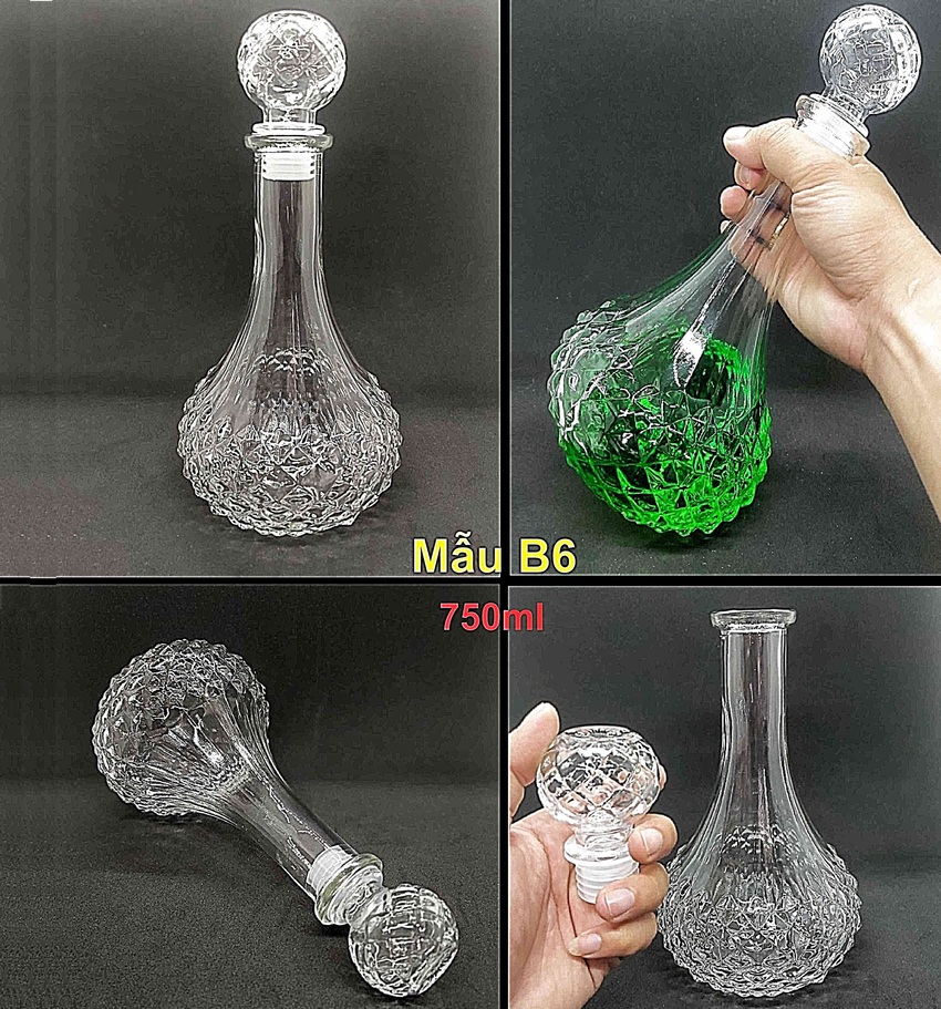 Chai Đựng Rượu Thủy Tinh 750ml cao cấp mẫu cam lộ giác kim cương - Vỏ Chai Rượu Đẹp - Bình Đựng Rượu Đẹp (B6)
