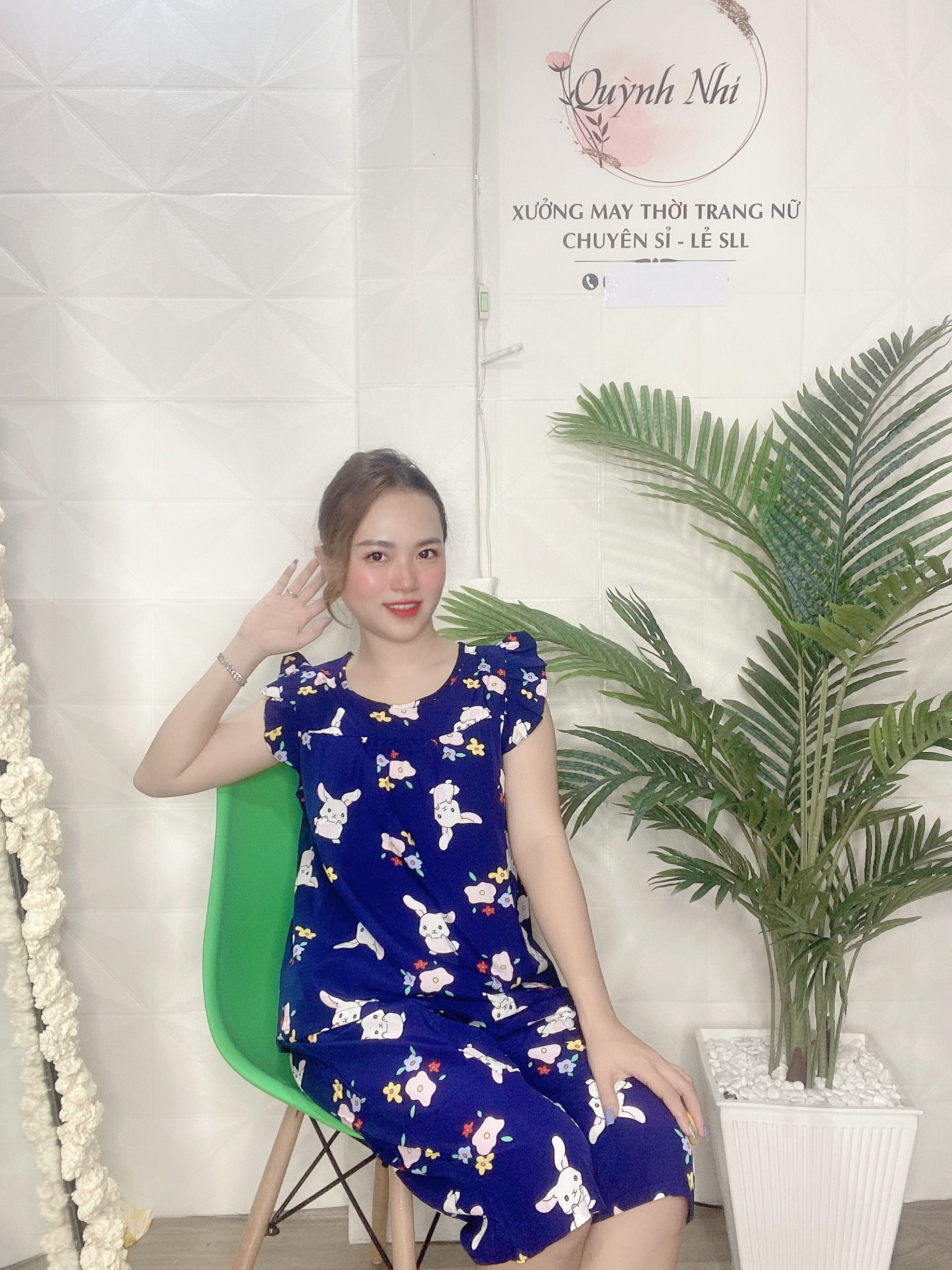 ĐỒ BỘ LỤA MẶC NHÀ HỌA TIẾT THỎ DỄ THƯƠNG - LUA41