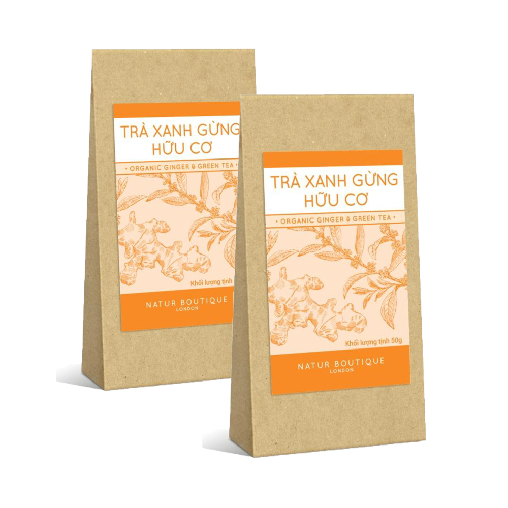 Trà xanh gừng thô hưu cơ, 50gr ( Organic Raw Ginger & Green Tea Leaf,  50gr)