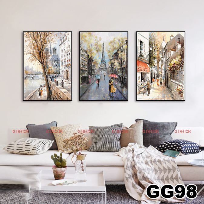 Tranh treo tường canvas 3 bức phong cách Bắc Âu 98, tranh phong cảnh trang trí phòng khách, phòng ngủ, phòng ăn, spa, decor