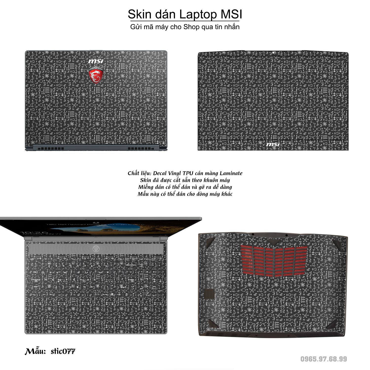 Decal Skin dán Laptop MSI mẫu Hoa văn sticker