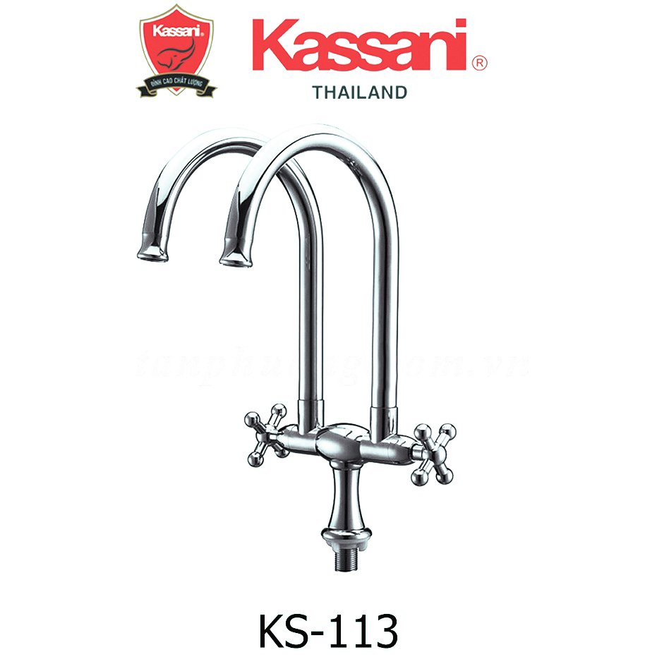Vòi bồn rửa chén, Vòi chén lạnh cao cấp Kassani KS-113 - 2 đầu vòi rửa