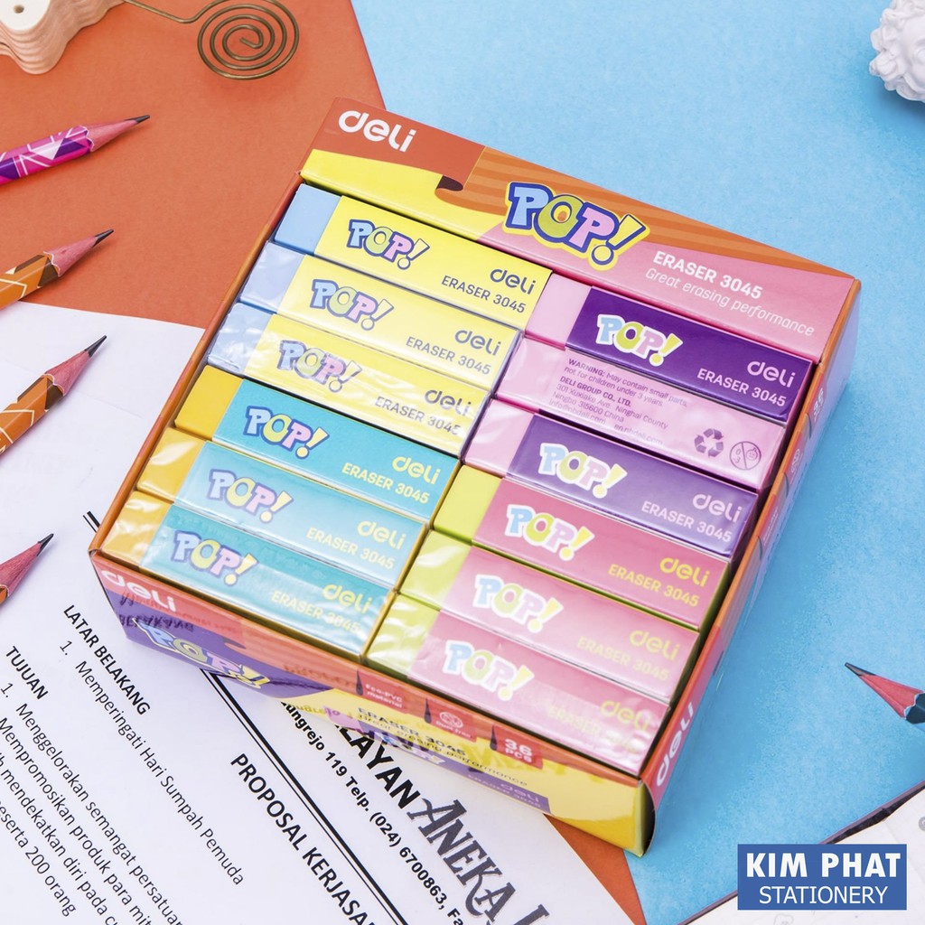 Gôm tẩy 2B 4 màu POP DELI E3045 (Combo 2 cái)