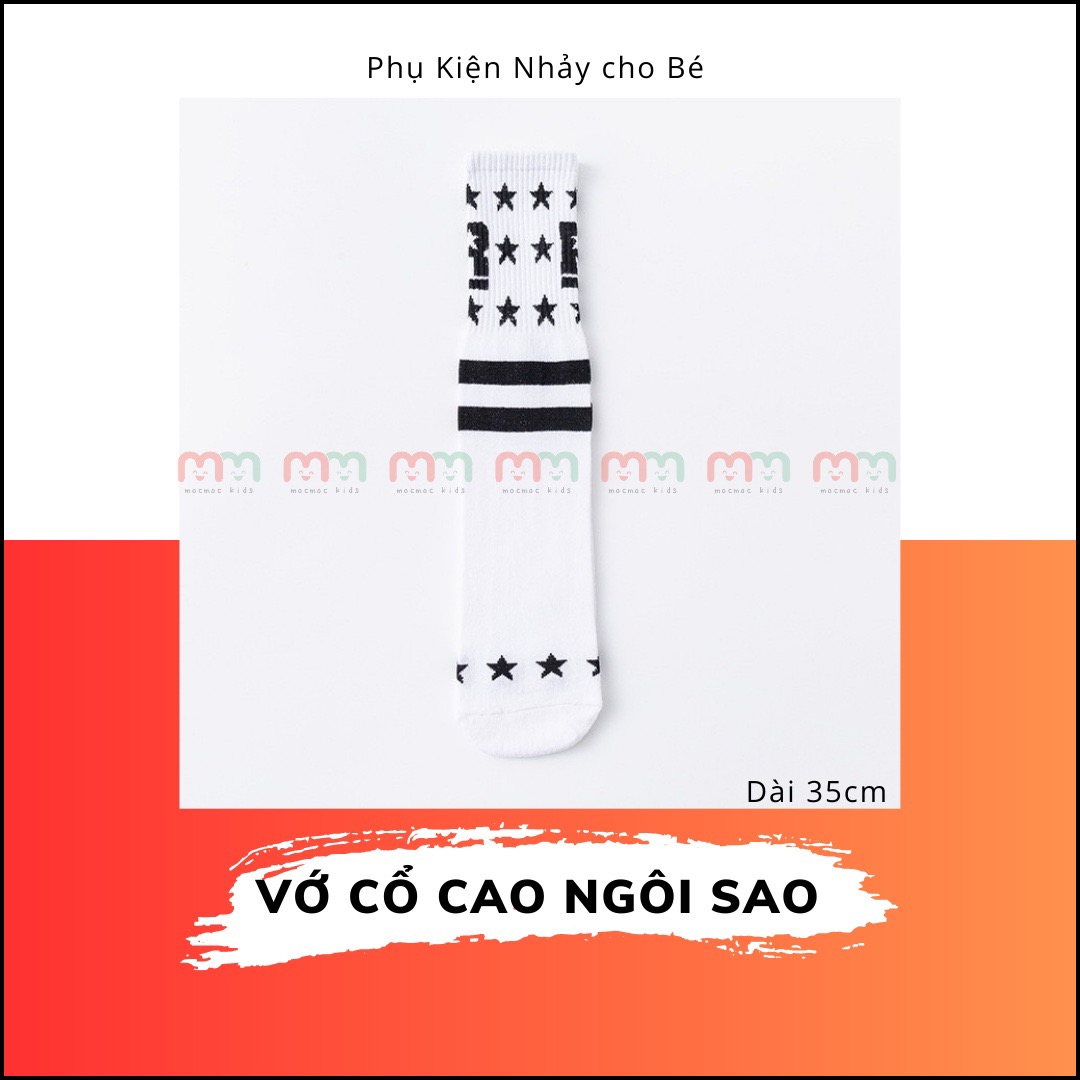 Tất vớ cổ cao,trung cho bé phối đồ nhảy hiphop, tất sắc màu, tất cột dây đen trắng