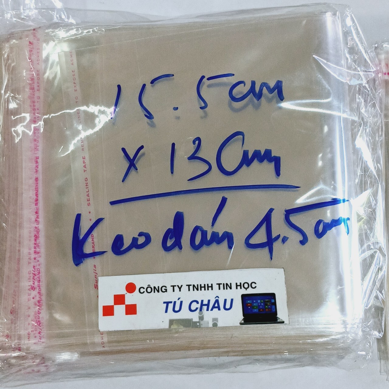 Túi nilon keo dán OPP trong suốt (Rộng X Dài): 15.5Cm X 13Cm (Không tính keo dán 4.5Cm)
