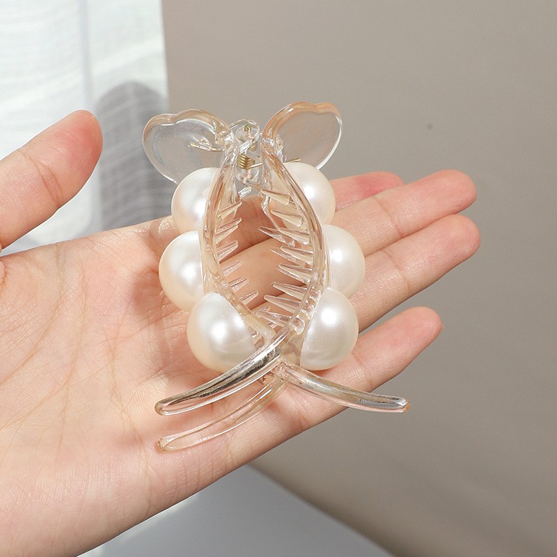 Kẹp tóc càng cua đính châu trắng màu nhựa nữ tính Ni9 KEP19