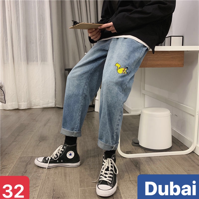 QUẦN BAGGY JEAN NAM CHẤT BÒ ỐNG RỘNG DÀI THÊU PIKACHUCHU XÌ TEEN HÈ HÀN QUỐC HOT TREND DB-32 - DUBAI FASHION