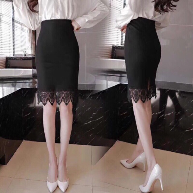 Chân váy công sở đáp ren - Chất đẹp