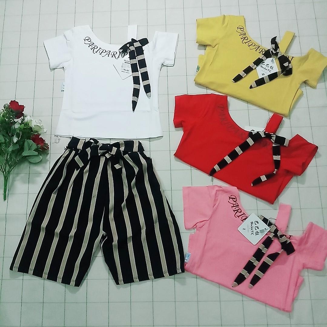 [HCM]Sét bộ quần áo bé gái mùa hè thun cotton kiểu lệch vai cho bé từ 12kg đến 25kg( màu vàng đỏ trắng hồng)