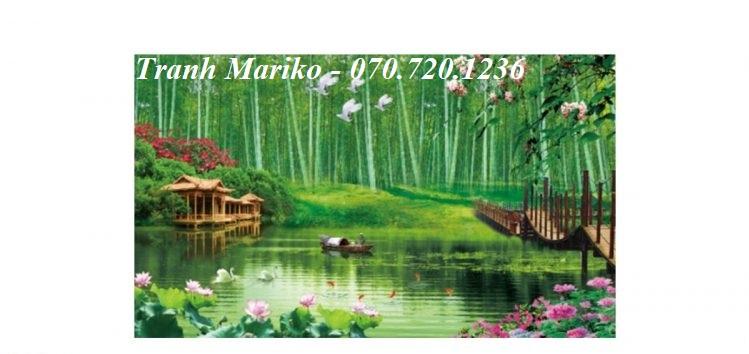 [HCM]Tranh thêu chữ thập Trúc Báo Bình An LV3289 kích thước lớn 154x92cm