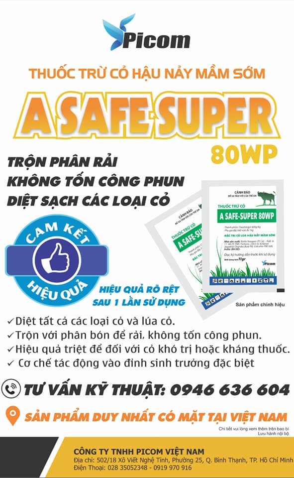 Thuốc Safe super 80wwp đặc trừ các loại cỏ , lúa cỏ, lúa nền, lúa rài, lúa lộn, lúa 2 tầng, lúa cơi hiệu quả số 1 hiện nay