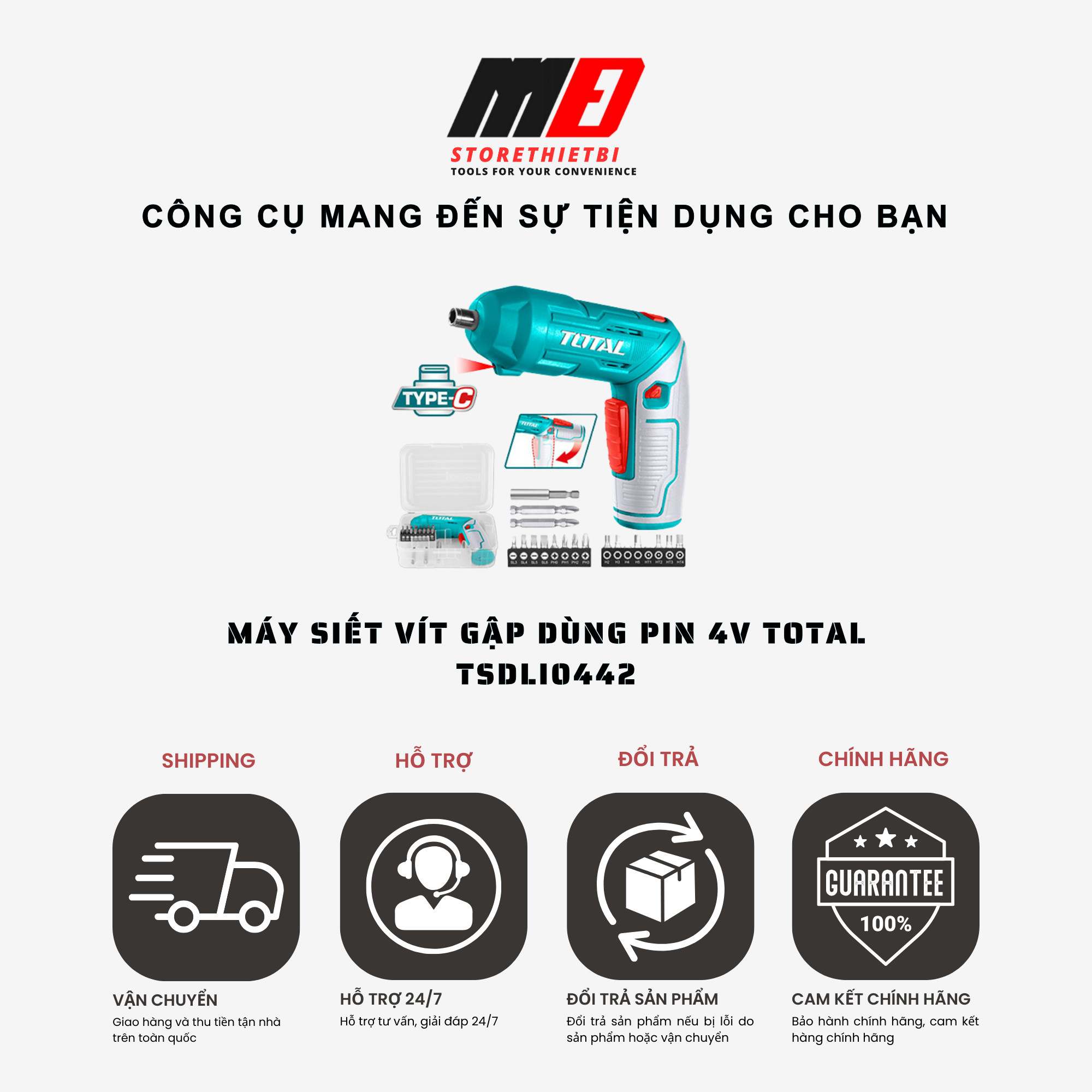 Máy siết vít gập thẳng dùng pin 4v - 8v total tsdli0402 - tsdli0442 - tsdli0802 - tsdli0406