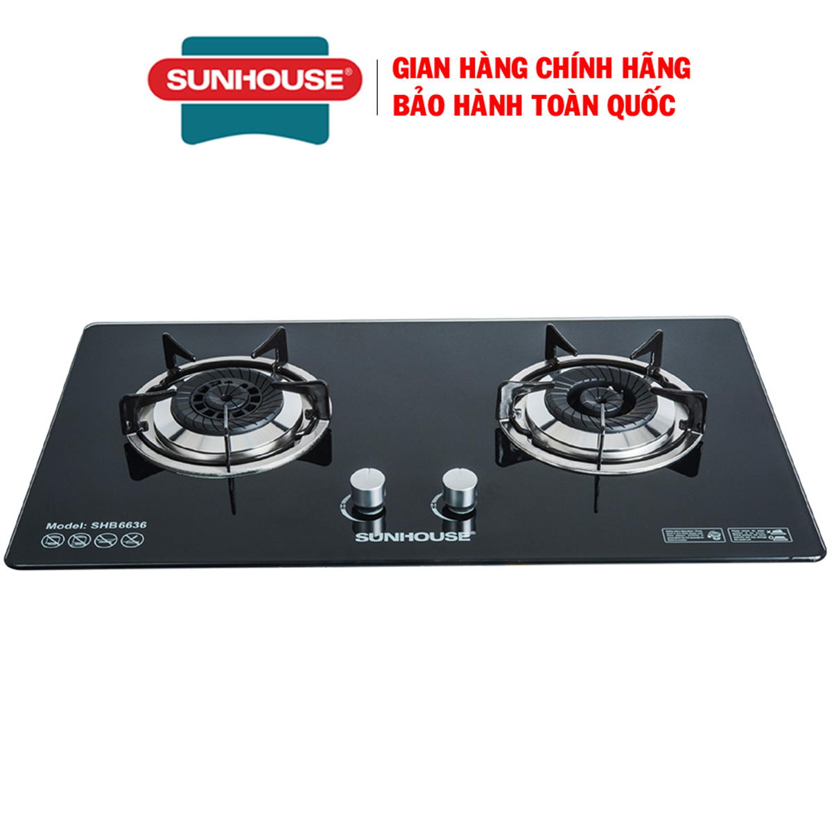 Bếp gas âm cao cấp Sunhouse SHB6636 - Bếp gas Sunhouse - Bếp ga đôi - Bếp gas mặt kính cao cấp chịu lực chịu nhiệt, Linh kiện nhập khẩu Malaysia, kiềng gang đúc siêu bền, hệ thống đánh lửa bằng PIN an toàn,  Bảo hành 24 tháng
