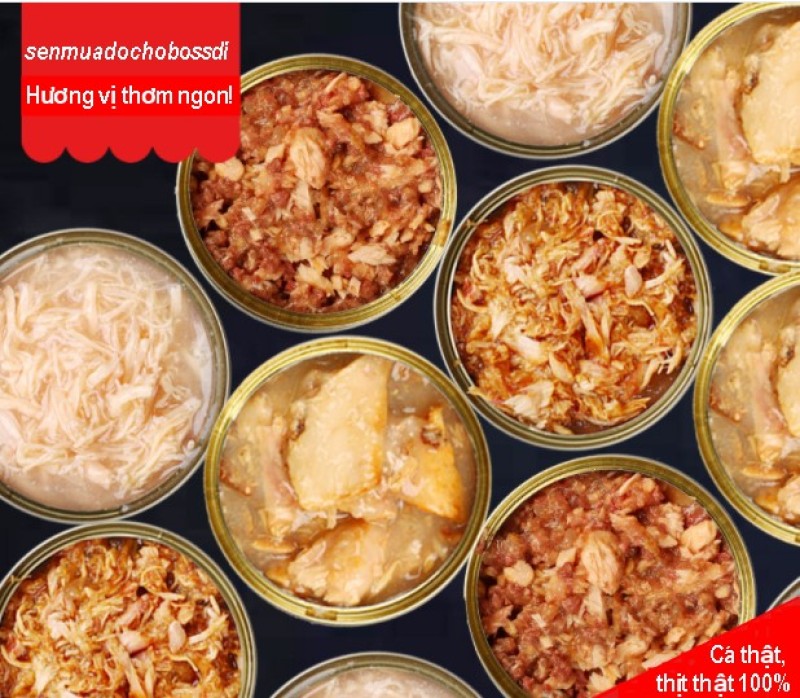 Thức ăn ướt, pate cho chó mèo dạng nguyên miếng lớn và xay nhuyễn lon 170g, 375g nhiều vị (bò, gà, cá hồi, cá mòi, cà rốt)