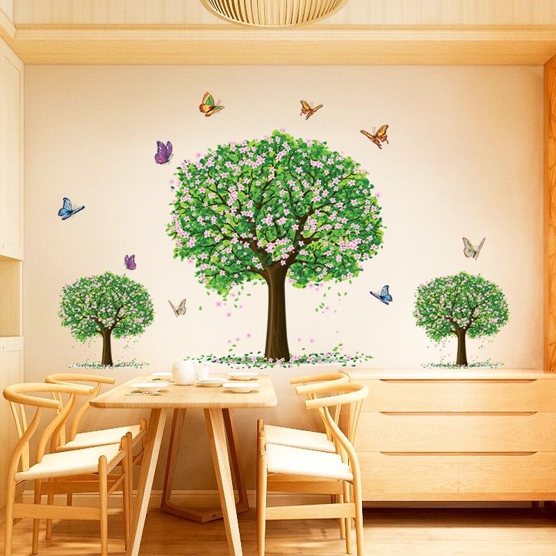 Decal dán tường 3 cây hoa xanh trang trí phòng khách