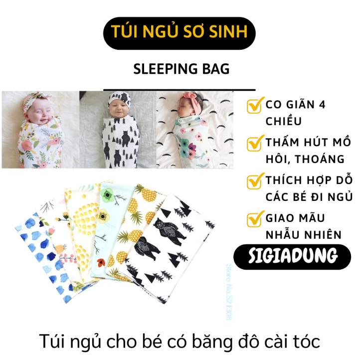 Nhộng chũn cho bé sơ sinh - Túi ngủ baby cotton co giãn 4 chiều - Kén ngủ sơ sinh tặng kèm băng đô đáng yêu