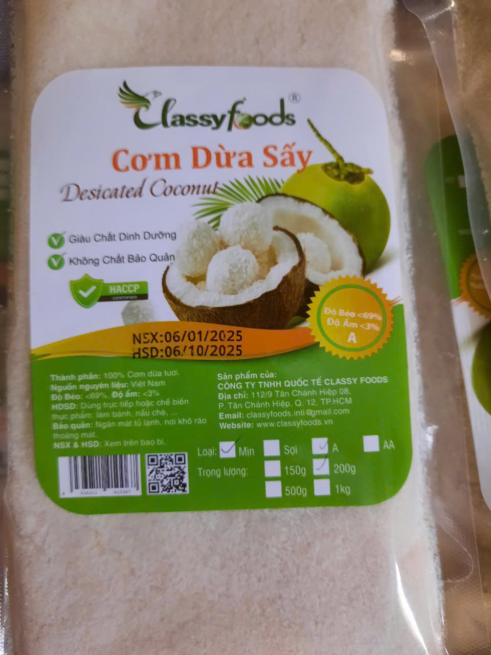 Cơm dừa sấy Khô Mịn và sợi (Clasyfoods) làm bánh