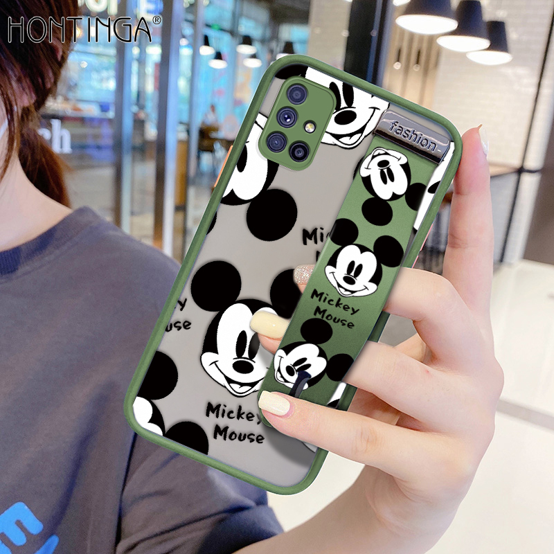 (With Wristband) Hontinga Casing Case For Samsung Galaxy M51 Case Shockproof Cartoon Mouse Transparent Phone Case Soft Edge Full Lens Protection Camera Protector Back Cover Casing Hard Case For Grils For Women